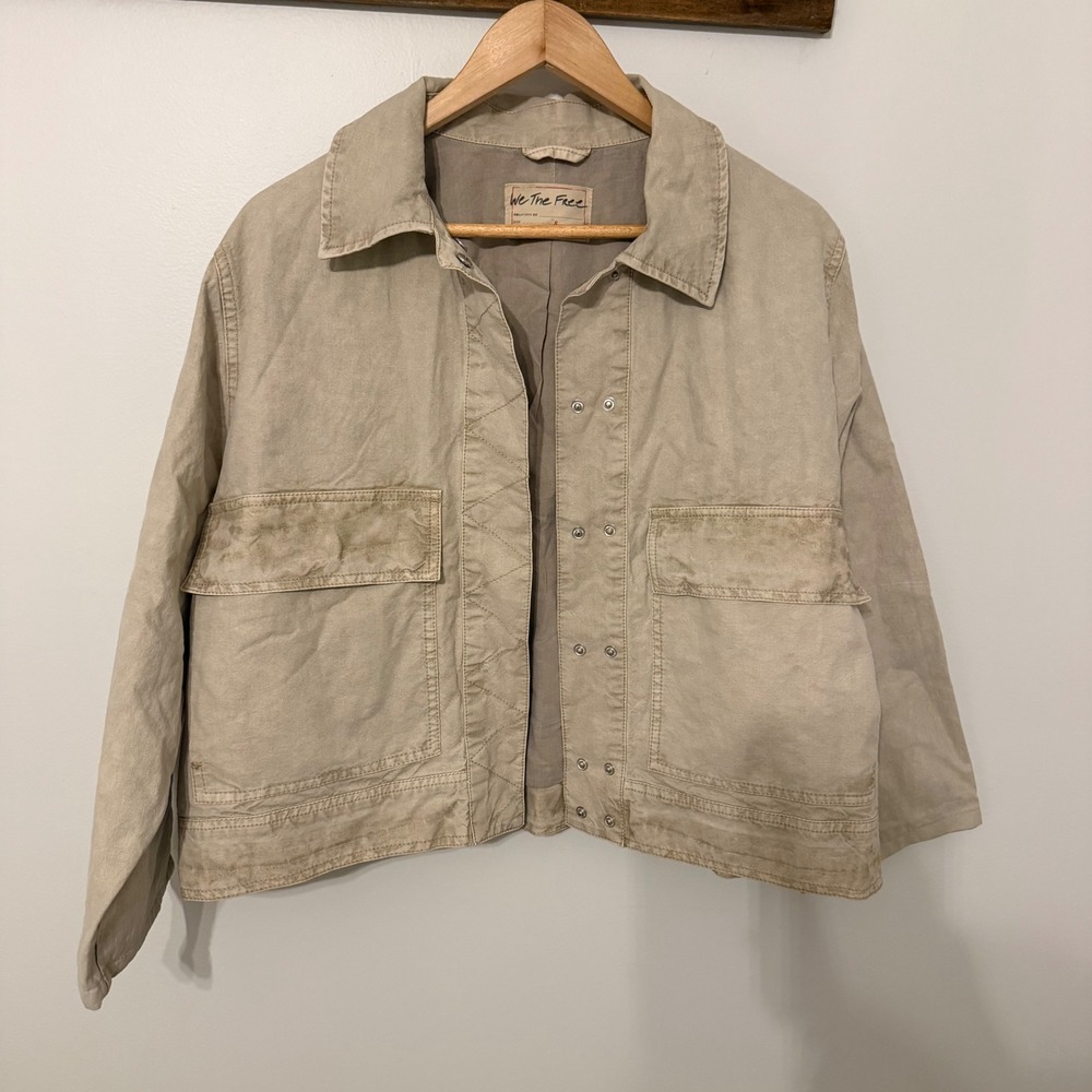 We The Free Free People Suzy Khaki Cotton Linen Utility Jacket OB1929572 Small